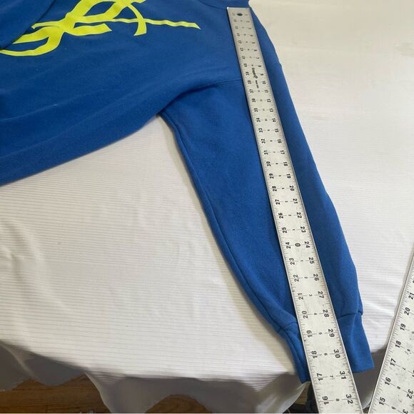 Tultex Blue Crewneck Sweater with Yellow Graphic - Picture 3 of 7